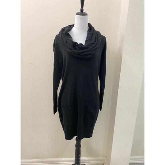 Soho Street NY&Co. Sweater Dress Black Cowl Neck With 2 Front Pockets Size M - Picture 1 of 9